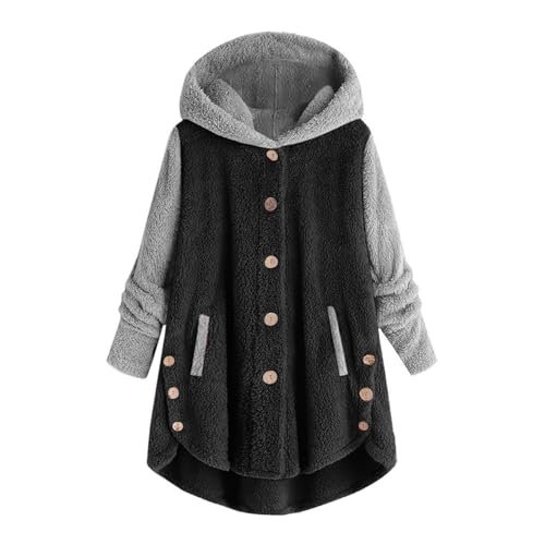 Kavitoz Hoodie Plüsch Jacken Für Damen Lange Ärmel Kapuzenpullover Wintermantel Ladies Hooded Weich Teddy-Fleece Winterjacke Dicker Warm Kapuzenjacke Coat Casual Einfarbig Plüschjacke von Kavitoz