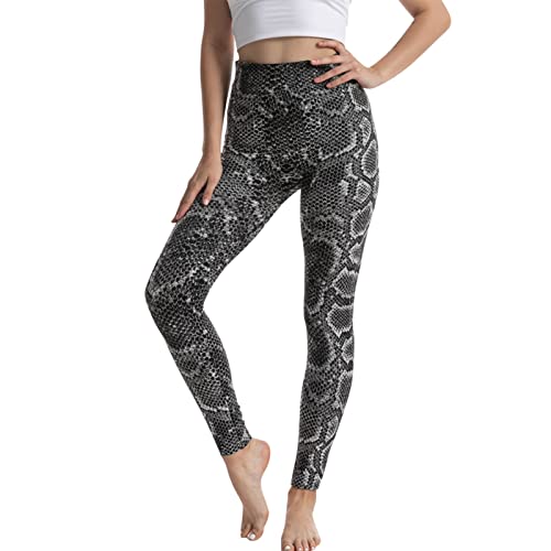 Kavitoz Leo Leggings Damenlegging Damendamen Leggings Schlange Yoga Legging Snake Print Lang Hohe Taille Damen Hose Stretchy Yogahose Scrunch Leggings Sportleggins Damen Sportleggings von Kavitoz