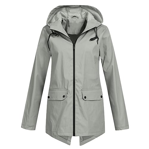 Kavitoz Regenmantel Damen Wasserdicht Regenjacke Damen Atmungsaktiv Windbreaker Lang Übergangsjacke Leicht Lang Regenmantel Mit Kapuze Frauen Wasserdicht Regenparka Outdoorjacke von Kavitoz