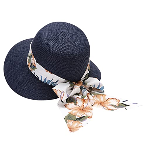 Kavitoz Sonnenhut Damendamen Strohhut Sommerhut Faltbarer Strandhut Mit Schleife Breite Krempe Strohhut Damen Sonnenhut Visor Sommer Strand-Kappe Bowknot Schirmmütze Tennis Cap Faltbar von Kavitoz