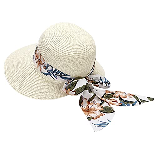 Kavitoz Sonnenhut Damendamen Strohhut Sommerhut Faltbarer Strandhut Mit Schleife Breite Krempe Strohhut Damen Sonnenhut Visor Sommer Strand-Kappe Bowknot Schirmmütze Tennis Cap Faltbar von Kavitoz