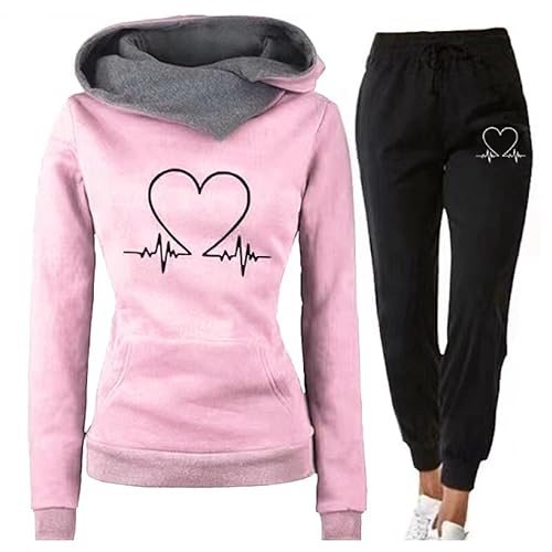 Trainingsanzug Damen Set Herbst Winter Gefütterte Zweiteiler Heartbeat Print Hoodie Sweatshirt Langarm Jogginganzug Kapuzenpullover Hoodie Damen Suit Casual Sport Outfit Jogginghose Hosenanzug von Kavitoz