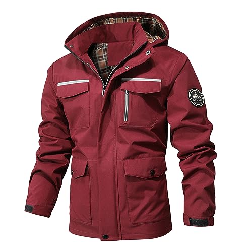 Wellensteyn Jacke Herren Regenjacke Windbreaker Outdoor Pullover Softshelljacke Wasserdicht Atmungsaktiv RegenmantelStylische Freizeitjacke mit Reißverschluss und Kapuze Winter (01#-10-Red, XXXL) von Kavitoz