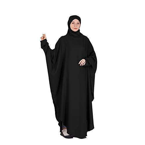 Zweiteiliges Set Islamische Robe Mit Kapuze Hijab Für Frauen,Lose Frauen Muslim Gebetskleid Khimar Abaya Anzug,Hijab Kleiderfrauen Kaftan Jilbab Abaya,Langarm Burka Full Cover von Kavitoz