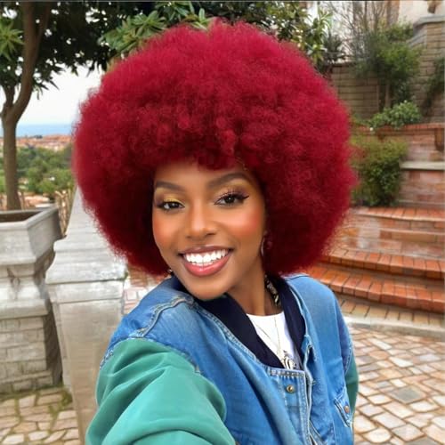 Lockige Perücke, 178 cm, für schwarze Frauen, groß, flauschig, weich, natürlich aussehend, lockig, Afro-Perücke, 20,3 cm, Rot von Kavsni