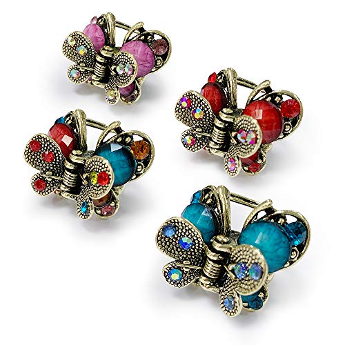 Kavya Haarklammer Klein, Kristall Schmetterling Retro Haargreifer Französische Vintage Rutschfeste Metall Mini Haarspangen Haarschmuck Accessoires, Damen Mädchen 4 pcs von Kavya