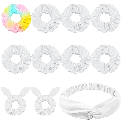 Kavya Weiße Haargummis Mädchen Satin Haargummi Scrunchies Baumwolle Zopfgummis Dame Haargummis Weiß Tie Dye Hair Ties Geeignet Thin and Thick Curls Elastische Haarschmuck 11 Pcs von Kavya