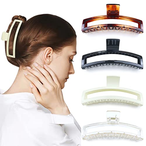 Kavya 4 Pcs 13,5 cm Haarklammer Groß Dickes Haar, Haarspangen Damen Groß Eckig, Haarspange Antirutsch Haarklammern Damen Kunststoff Mode Hair Claw Clip Grosse Haarklammer Lange Haare von Kavya