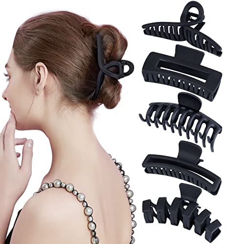 Kavya 5 Pcs Haarklammer Groß Dickes Haar, Rutschfest Haarklammern Schwarz Matt Haarspangen Damen, Hair Clip Set Grosse Haarklammer Lange Haare für Damen und Mädchenr Groß Dickes Haar von Kavya