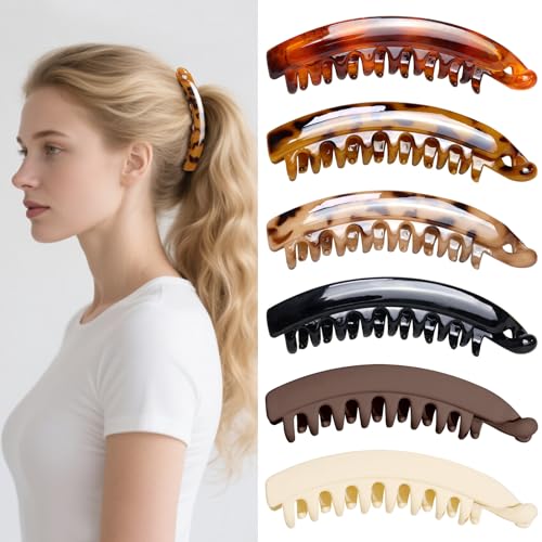 Kavya Banana Clip Haarklammern Groß-6 Stück Rutschfest Haarspangen Damen Kunststoff Hair Claw Clips Dickes Haar, Leopard Bananenspange Haare Vintage Haarschmuck für Frauen & Mädchen von Kavya