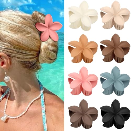 Kavya Blumen Haarklammern Groß, 8 Stück Haarspangen Damen Rutschfest Hibiskus Haarklammern Matt Flower Hair Clip Hawaii Haarschmuck Geschenk für Mädchen Damen Dickes Dünnes Haar von Kavya