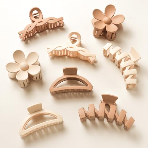 Kavya 8 Stück Haarklammer Groß, Matte Haarspangen Damen Dünnes Dickes Haar, Rutschfest Hair Clips French Elegante Haarspange Groß für Mädchen und frauen(Braun set) von Kavya