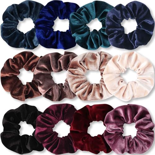 Kavya Haargummi Damen Scrunchies Samt, Haargummis Mädchen Neutrale Farben Haarbänder Mädchen Elastische Zopfgummis Damen 12 Stück Weich Haarschmuck von Kavya