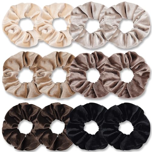 Kavya Haargummi Damen Scrunchies Samt, Haargummis Mädchen Neutrale Farben Haarbänder Mädchen Elastische Zopfgummis Damen 12 Stück Weich Haarschmuck von Kavya