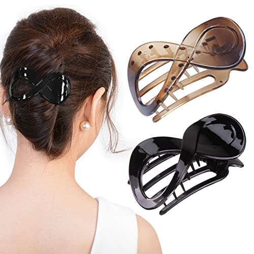 Kavya 2 Pcs Haarspangen Damen Schildpatt Haarklammer Groß, Rutschfest Haarklammern Französisch Hair Clip, Elegant Haarschmuck Mädchen von Kavya