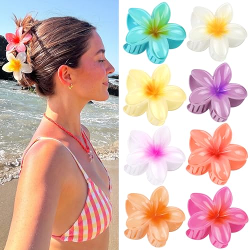 Kavya Kunststoff Blumen Haarklammer Groß 8 Stück, Blumen Spange Bunt Hawaii Blumenklammern - Schöne Karton Verpackt, Haarspange Damen & Mädchen Flower Hair Accessories von Kavya