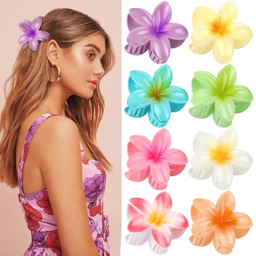 Kavya Kunststoff Blumen Haarklammer Groß, 8 Stück Blumen Spange Bunt Hawaii Blumenklammern - Schöne Karton Verpackt, Haarspange Damen & Mädchen Flower Hair Accessories von Kavya
