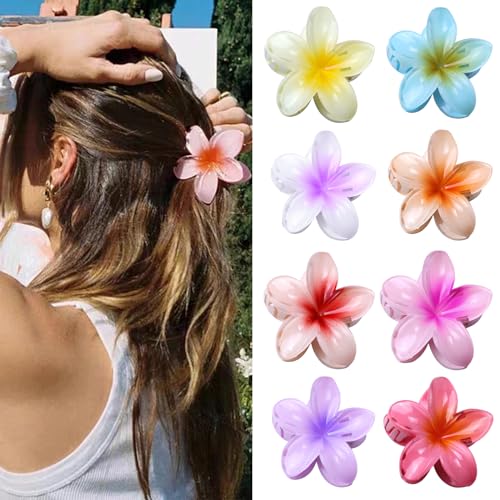 Kavya Kunststoff Blumen Haarklammer Groß 8 Stück, Blumen Spange Bunt Hawaii Blumenklammern - Schöne Karton Verpackt, Haarspange Damen & Mädchen Flower Hair Accessories von Kavya