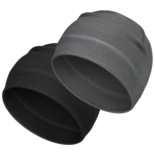 Kavya Fahrradmütze unter Helm - Laufmütze Herren Damen Beanie Mütze Sportmütze Funktionsmütze, Winddichte Warme Fleece Dünne Leichte für Winter Outdoor Laufen Ski Klettern Wanderen, 2er Pack（schwarz） von Kavya
