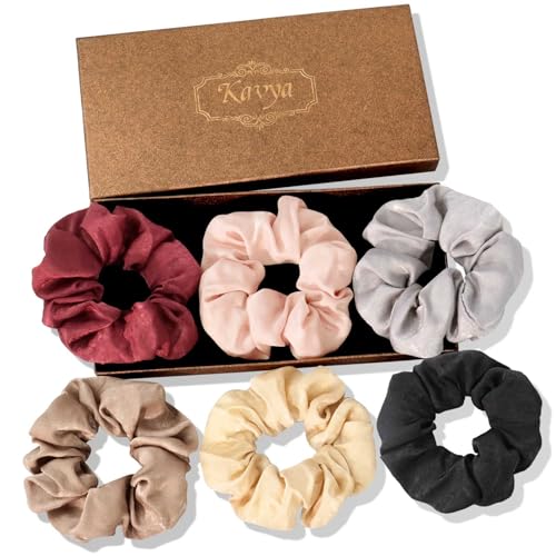 Kavya Haargummis Scrunchies Set Seiden Haargummi Damen Elastisch Silk Scrunchie Satin Zopfgummis Damen Groß Haarschmuck Damen Mädchen 6 Stück von Kavya