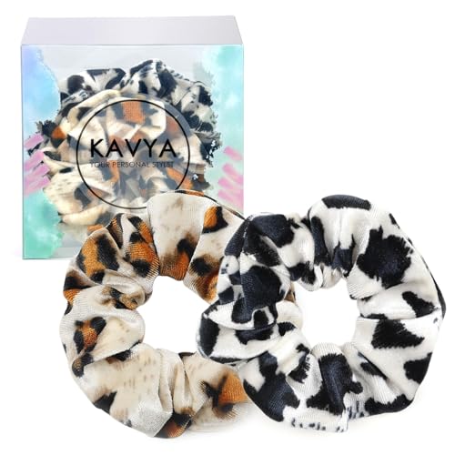 Kavya Scrunchies Samt Leo, Elastisch Haargummi Scrunchie Weich Zopfgummi Stylisch Haarschmuck für Damen Mädchen Lange Dicke Dünne Haar Zopfband Damen von Kavya