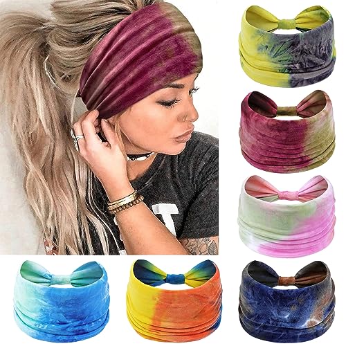 Kavya Stirnband Damen Breite Elastische Weiche Boho Haarbänder Leopard Print Haarschmuck Yoga Sport Haarband Mehrfarbig Haarreifen Damen (Tie-Dye) von Kavya