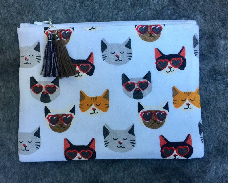 Coole Katzen Sonnenbrillen Tasche Aus Baumwolle Federmäppchen, Make-Up Tasche, Kartenhalter von Kawaeek