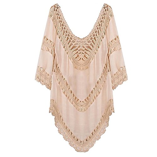 L-Peach Damen Tunika V-Ausschnitt Sommerkleid Strandkleid Strandponcho Sommer-Strand Bikini Cover Up One Size Beige von Kawai Peach