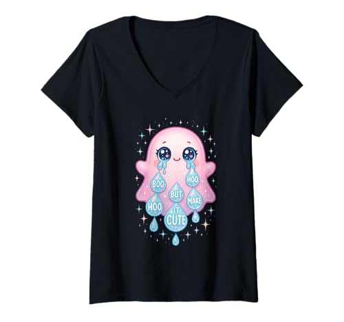 Damen Halloween-Ästhetik Kawaii Ghost Boo-Hoo, Aber mach es süß T-Shirt mit V-Ausschnitt Damen Halloween-Ästhetik Kawaii Ghost Boo-Hoo, Aber mach es süß T-Shirt mit V-Ausschnitt von Kawaii Aesthetic Apparel Co.