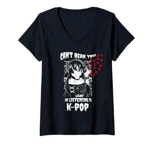 Damen Anime Goth Girl Kawaii Ich kann Dich Nicht hören Ich höre Kpop T-Shirt mit V-Ausschnitt Damen Anime Goth Girl Kawaii Ich kann Dich Nicht hören Ich höre Kpop T-Shirt mit V-Ausschnitt von Kawaii Anime Can't Hear You I'm Listening to Kpop