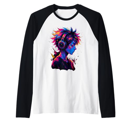 Anime Boy mit Kopfhörern Raglan von Kawaii Anime Girl Cosplay Outfits Present