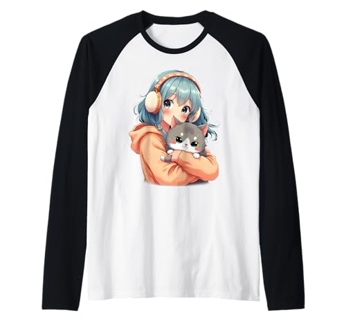 Anime Kawaii Mädchen mit Katze Raglan von Kawaii Anime Girl Cosplay Outfits Present