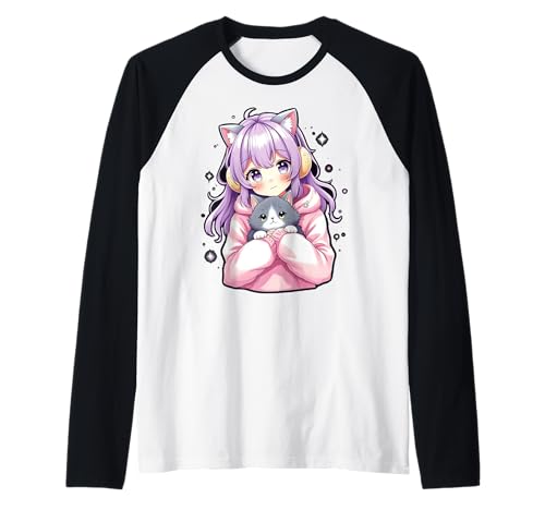 Anime Kawaii Mädchen mit Katze Raglan von Kawaii Anime Girl Cosplay Outfits Present