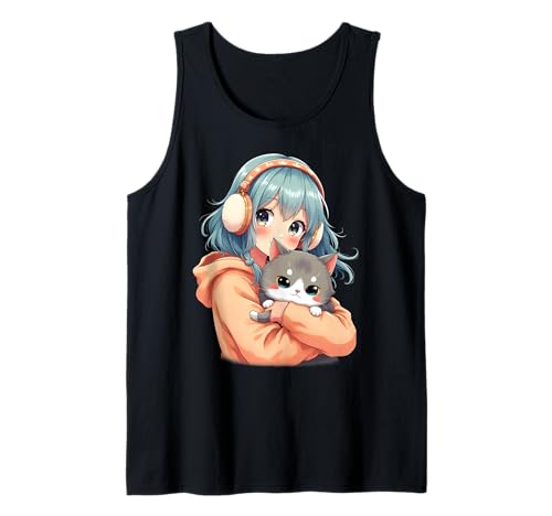 Anime Kawaii Mädchen mit Katze Tank Top von Kawaii Anime Girl Cosplay Outfits Present