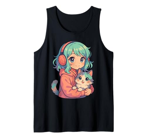 Anime Kawaii Mädchen mit Katze Tank Top von Kawaii Anime Girl Cosplay Outfits Present