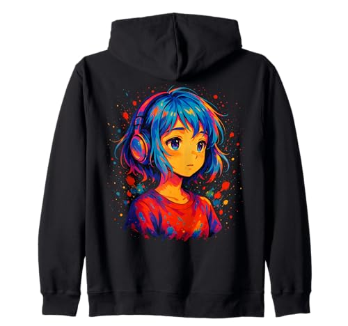 Anime Kawaii Mädchen mit Kopfhörern Kapuzenjacke von Kawaii Anime Girl Cosplay Outfits Present