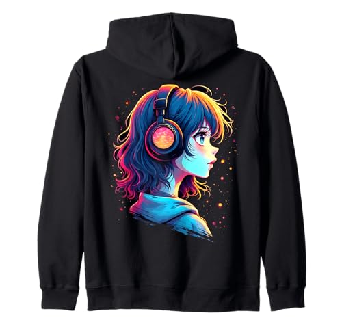 Anime Kawaii Mädchen mit Kopfhörern Kapuzenjacke von Kawaii Anime Girl Cosplay Outfits Present