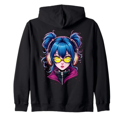 Anime Kawaii Mädchen mit Kopfhörern Otaku Kapuzenjacke von Kawaii Anime Girl Cosplay Outfits Present
