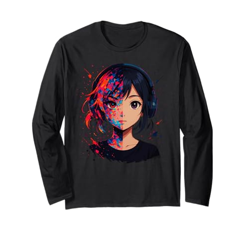 Anime Kawaii Mädchen mit Kopfhörern Otaku Langarmshirt von Kawaii Anime Girl Cosplay Outfits Present
