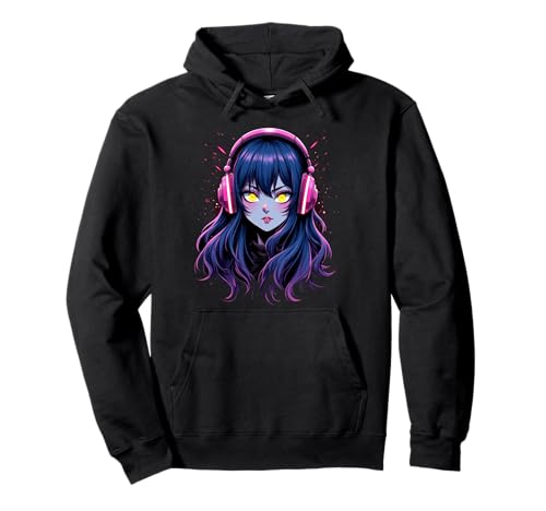 Anime Kawaii Mädchen mit Kopfhörern Otaku Pullover Hoodie von Kawaii Anime Girl Cosplay Outfits Present