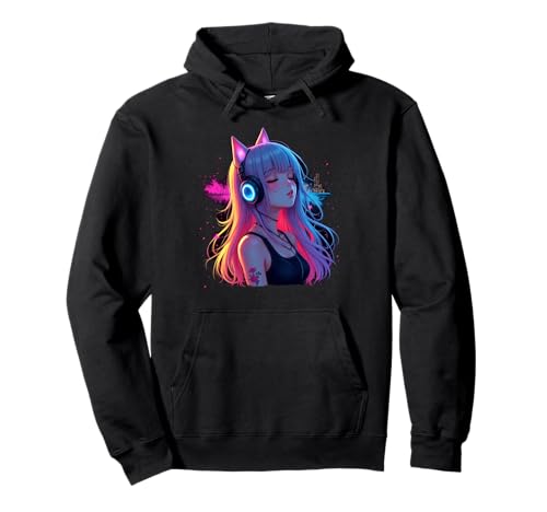 Anime Kawaii Mädchen mit Kopfhörern Otaku Pullover Hoodie von Kawaii Anime Girl Cosplay Outfits Present