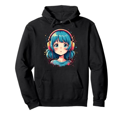Anime Kawaii Mädchen mit Kopfhörern Otaku Pullover Hoodie von Kawaii Anime Girl Cosplay Outfits Present