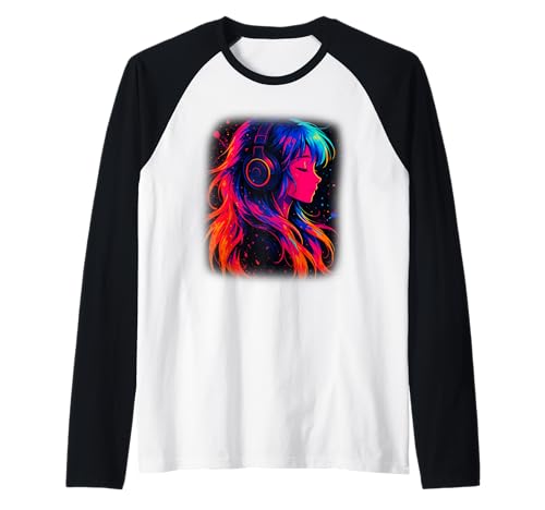 Anime Kawaii Mädchen mit Kopfhörern Otaku Raglan von Kawaii Anime Girl Cosplay Outfits Present