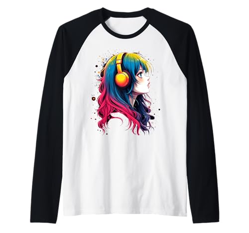 Anime Kawaii Mädchen mit Kopfhörern Otaku Raglan von Kawaii Anime Girl Cosplay Outfits Present