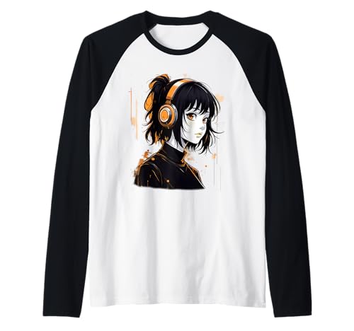 Anime Kawaii Mädchen mit Kopfhörern Otaku Raglan von Kawaii Anime Girl Cosplay Outfits Present