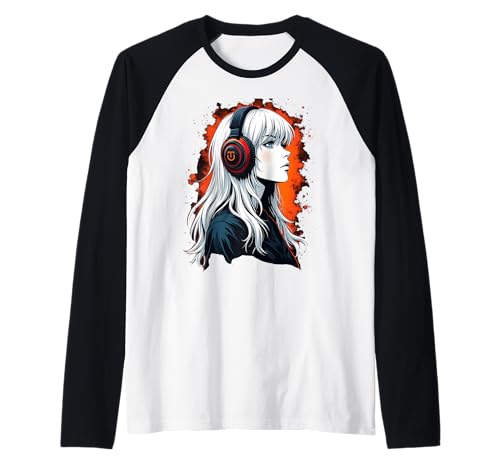 Anime Kawaii Mädchen mit Kopfhörern Otaku Raglan von Kawaii Anime Girl Cosplay Outfits Present