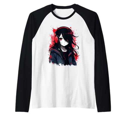 Anime Kawaii Mädchen mit Kopfhörern Otaku Raglan von Kawaii Anime Girl Cosplay Outfits Present