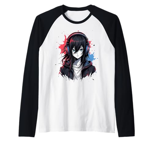Anime Kawaii Mädchen mit Kopfhörern Otaku Raglan von Kawaii Anime Girl Cosplay Outfits Present