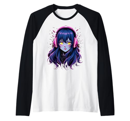 Anime Kawaii Mädchen mit Kopfhörern Otaku Raglan von Kawaii Anime Girl Cosplay Outfits Present