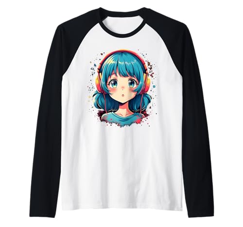 Anime Kawaii Mädchen mit Kopfhörern Otaku Raglan von Kawaii Anime Girl Cosplay Outfits Present